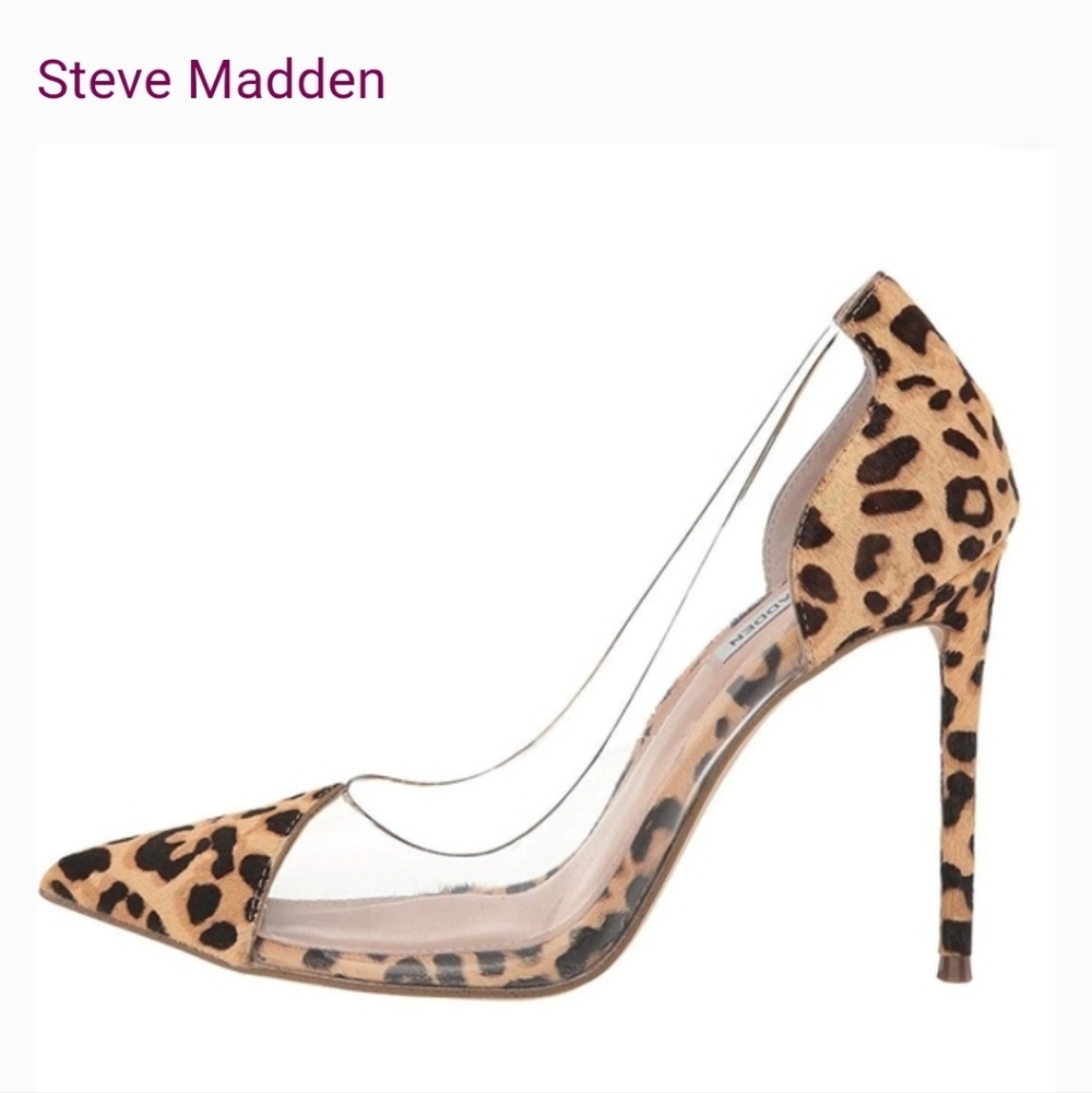 Steve Madden Malibu Cow Hair Pumps In Leapard Print /Clear, Size 7.5